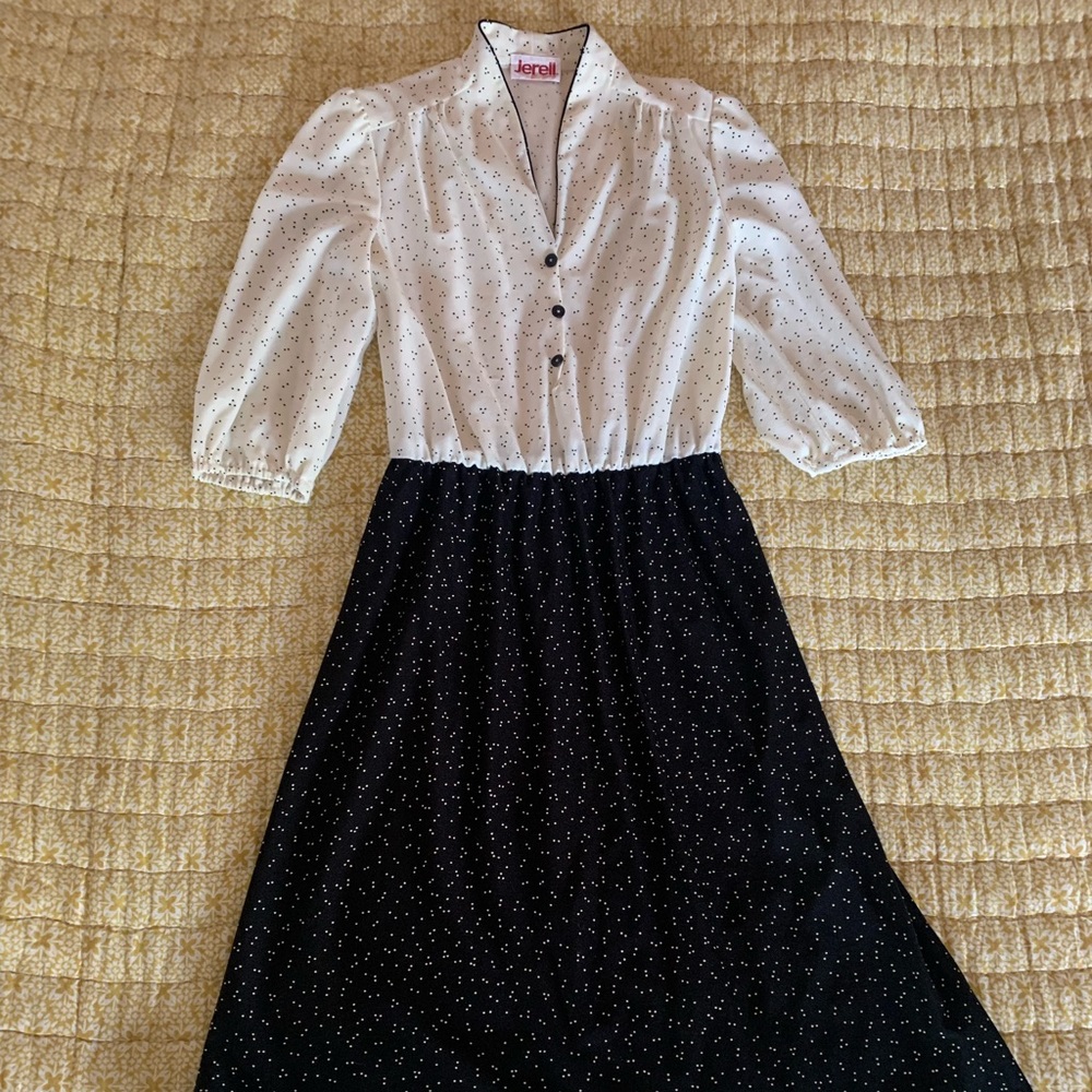 Jerell of Texas Lightweight White & Black Polka Dot Dress